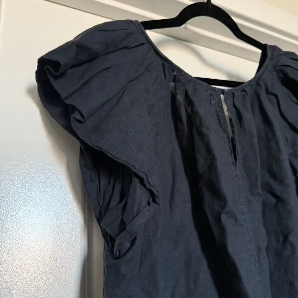 Velvet Graham Spencer 100% linen black fluttler sleeve top classic XL - Picture 7 of 11